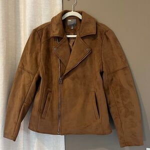 ASOS Men's Brown Faux Suede Moto Jacket, Size Medium